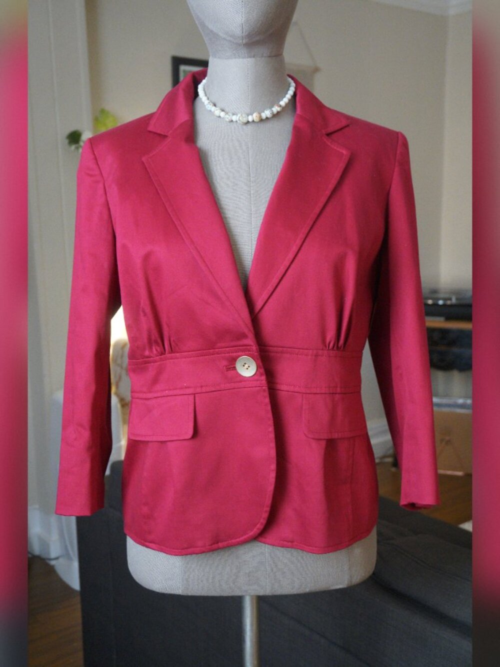 Nine West Suit Pink Magenta Single Button Peplum Blazer Jacket - Size 8